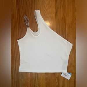 Asymmetrical One Shoulder Chain Crop Top